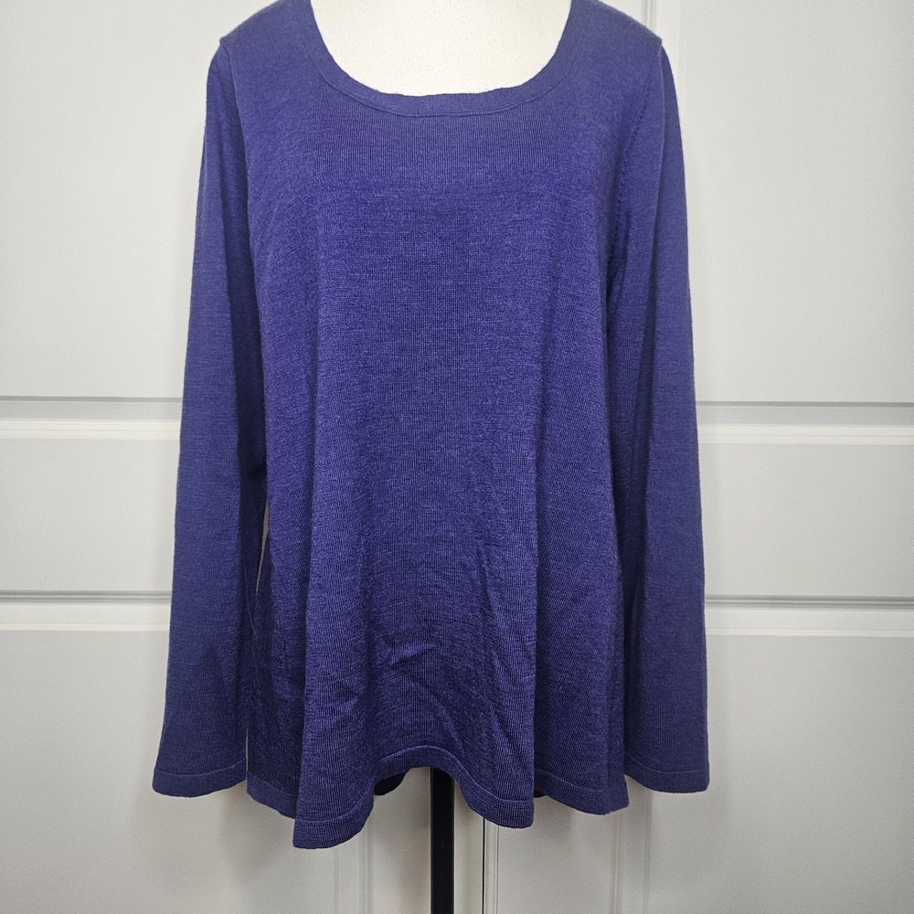 Eileen Fisher Womens Merino Wool Draped Tunic Sweater Size Large Purple